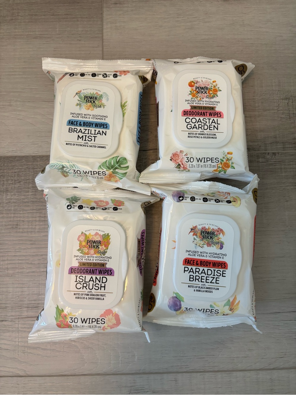 Power Stick Variety Pack Body Wipes Deodorant Wipes 4 Pack New Sealed